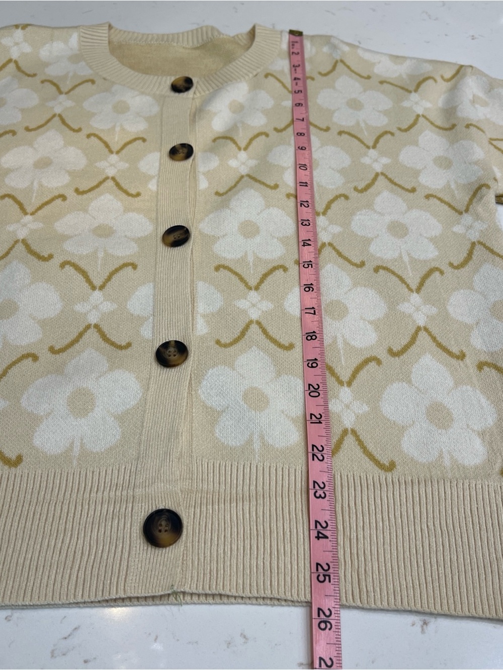 Floral Retro Knit Button Cardigan Sweater Beige Cream Large - Picture 9 of 9